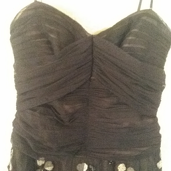 BCBG Strapless Embroidered Ruched Mesh Evening Cocktail Dress, Prom - Picture 2 of 8